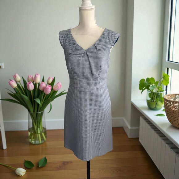 BANANA REPUBLIC Blue White Patterned Work Cocktail Dress Size 6P - Picture 1 of 11